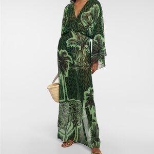 Green Tropical Print Maxi Dress
